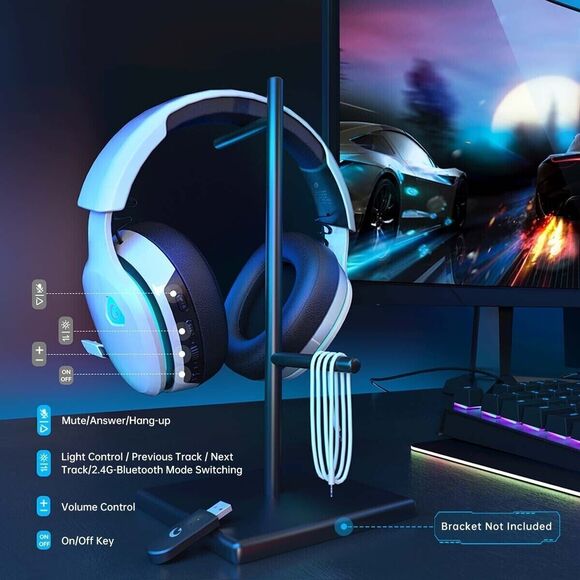 Ecomoment Wireless Gaming Headset for PS5, PS4, PC, Switch, Mac,White - Picture 2 of 7